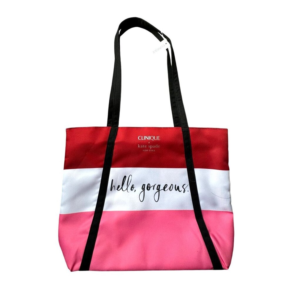 Clinique / Kate Spade 'Hello Gorgeous'  Red, White and Pink Stripe Bag